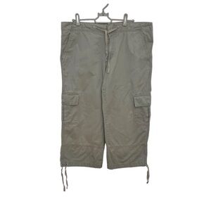 Allen Allen Cargo Capri Pants Women’s Medium Olive Khaki Cotton Drawstring Hem